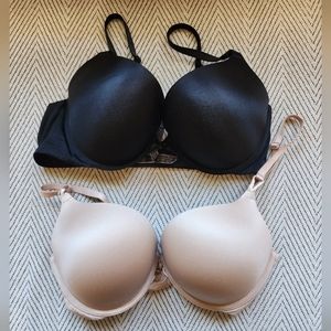 Victoria Secret Bombshell Add 2 Cups 38C Nude and Black bra set of 2